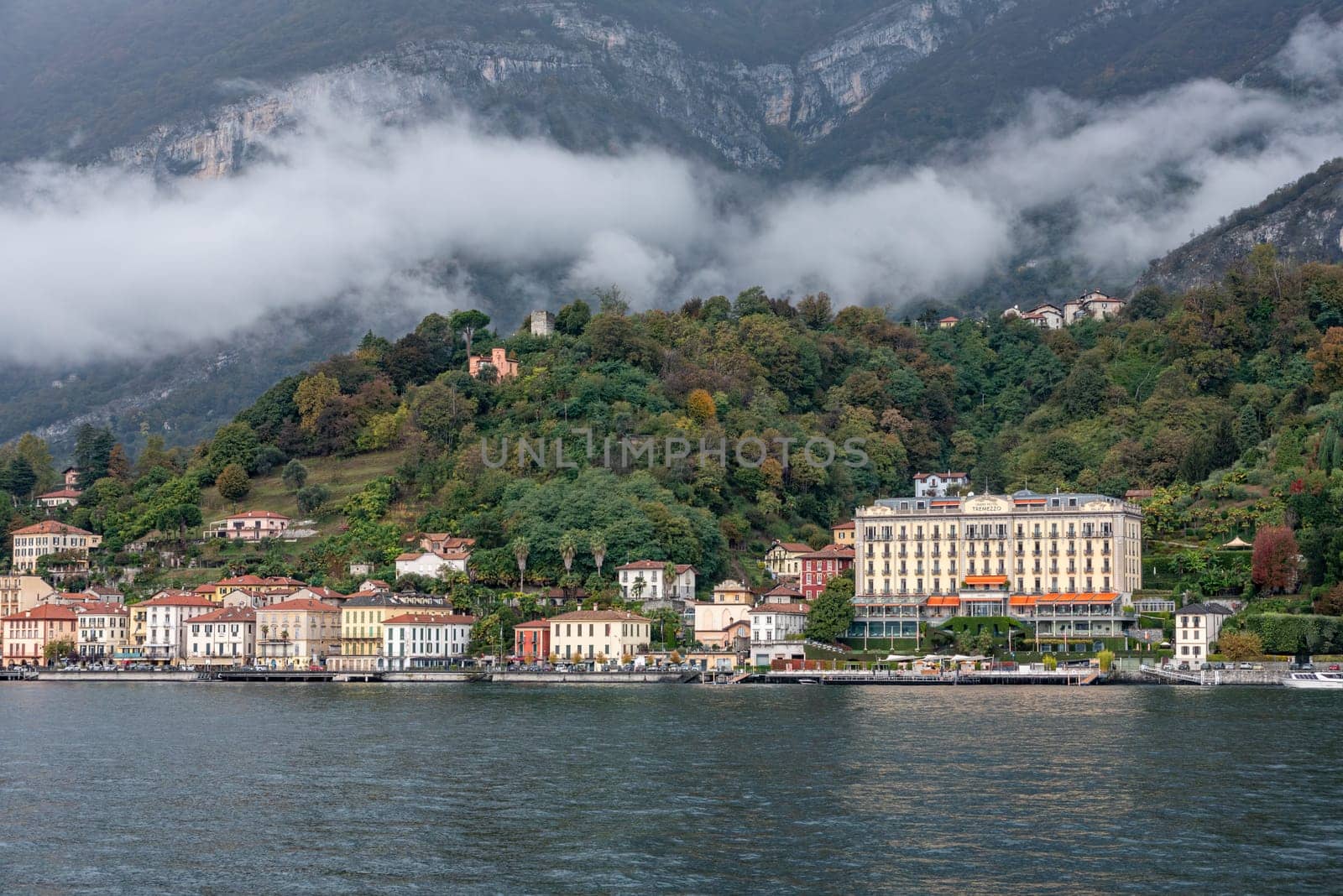 TREMEZZO, ITALY - OCTOBER 2, 2023 - Luxurious Grand Hotel in Tremezzo, Lake Como by imagoDens