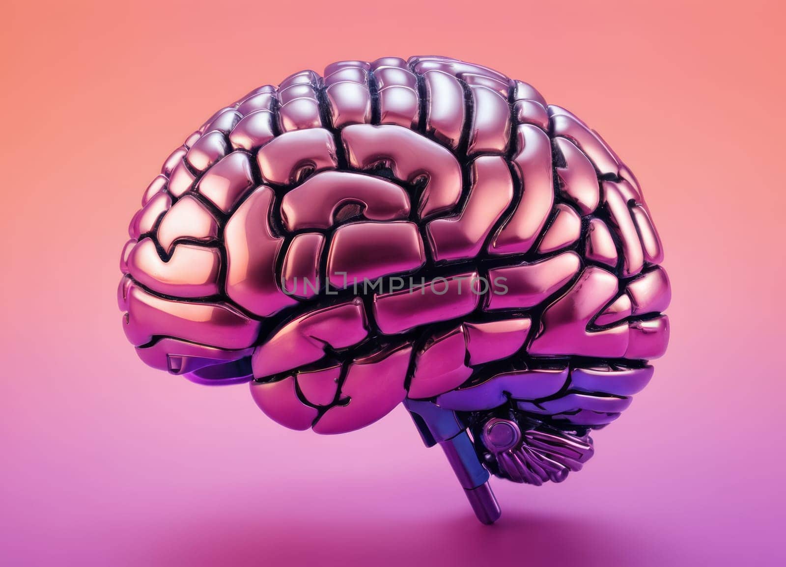 The model is an intelligent metallic purple color, which has a finely drawn and artistic look to it. The image can become a concept related to creativity, intelligence, or mental illness.