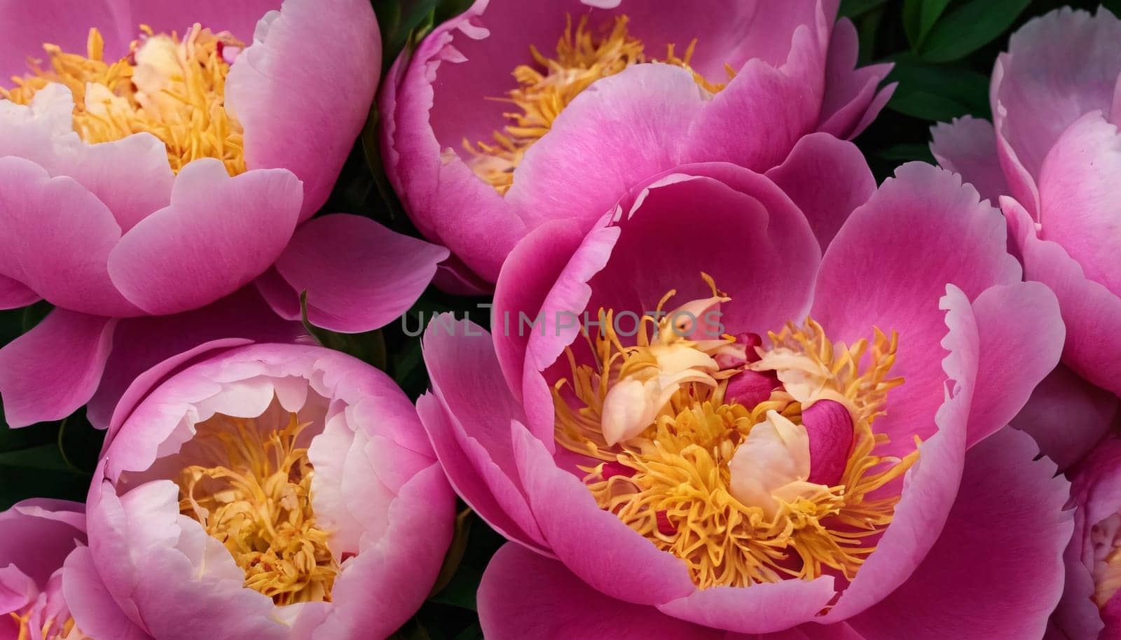 A close-up view of vibrant and delicate peonies. The flowers are captured in various stages of bloom, exuding a sense of natural beauty and elegance.