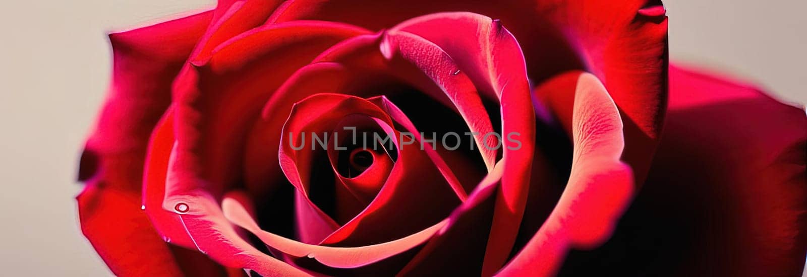 Beautiful banner with red roses background of Mothers, Valentine Day, Birthday, Anniversary, Wedding. Copy space. For advertisement, greeting card mockup, presentation, header, poster, website print