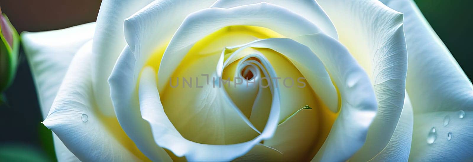 Beautiful banner with white roses background of Mothers, Valentine Day, Birthday, Anniversary, Wedding. Copy space. For advertisement, greeting card mockup, presentation, header, poster, website. by Angelsmoon