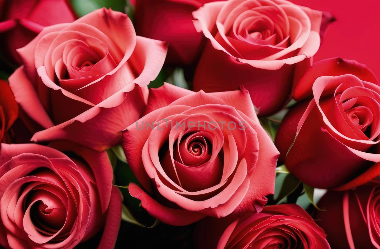 Beautiful banner with red roses background of Mothers, Valentine Day, Birthday, Anniversary, Wedding. Copy space. For advertisement, greeting card mockup, presentation, header, poster, website print