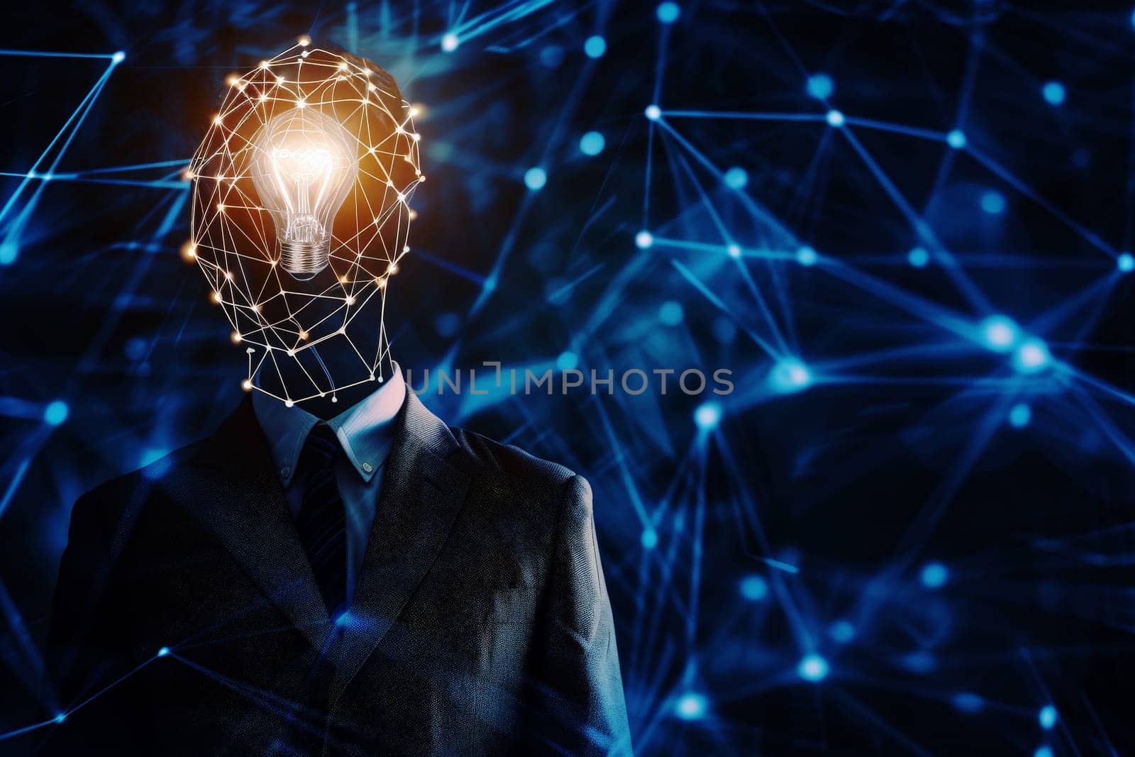 businessman with a light bulb as head and business idea concept .AI generative.
