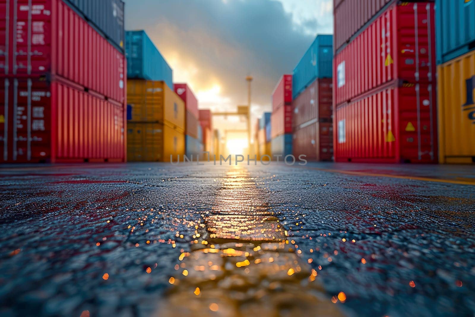 Rows of shipping containers in different colors. Transport business. Logistics import and export of goods - Generative AI by matamnad