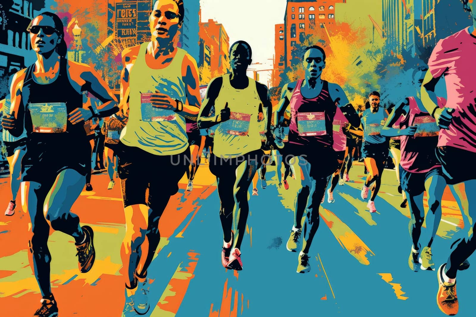 poster design of a Group of Men Runners in a Road Race. Generative Ai.