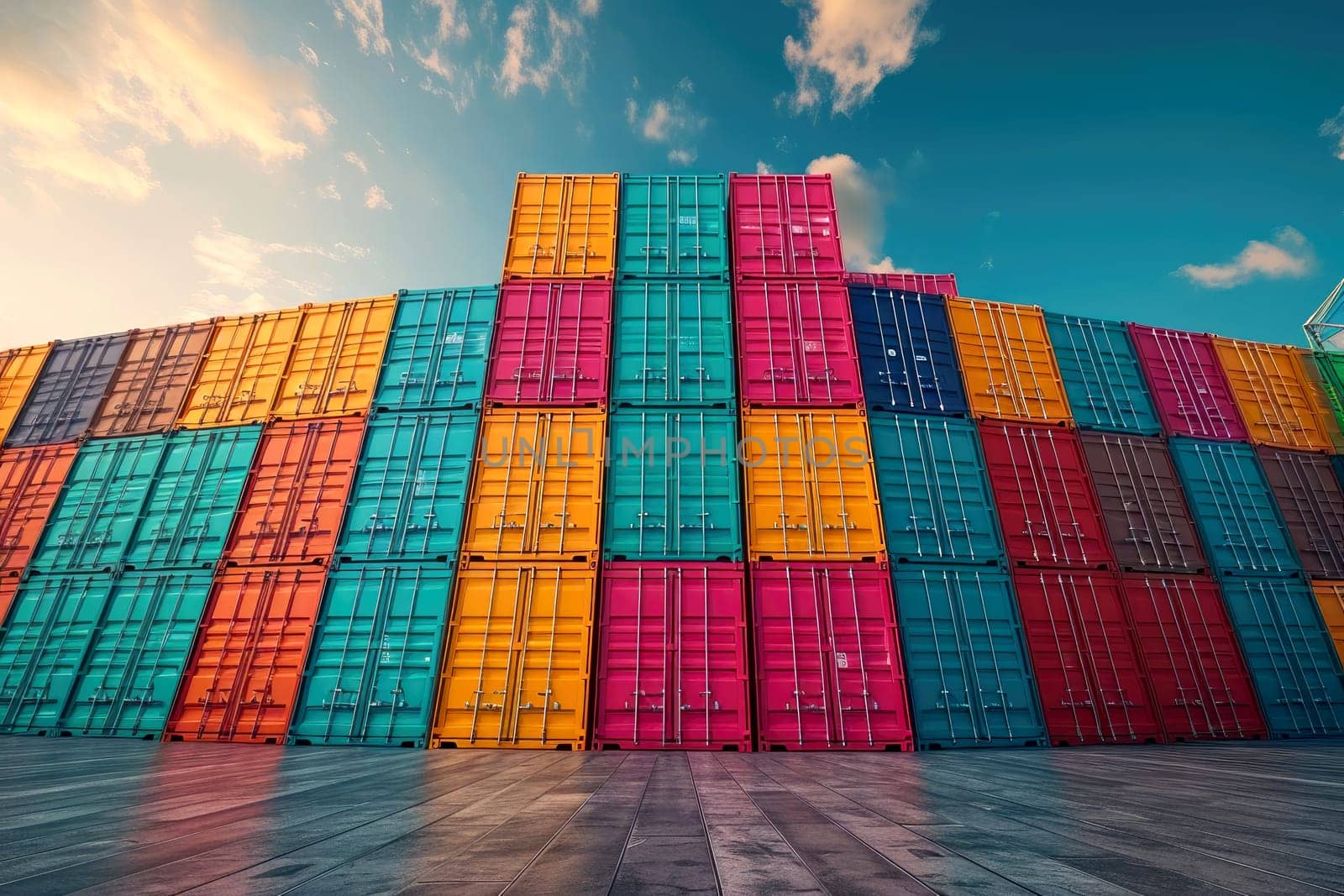 Rows of shipping containers in different colors. Transport business. Logistics import and export of goods - Generative AI.