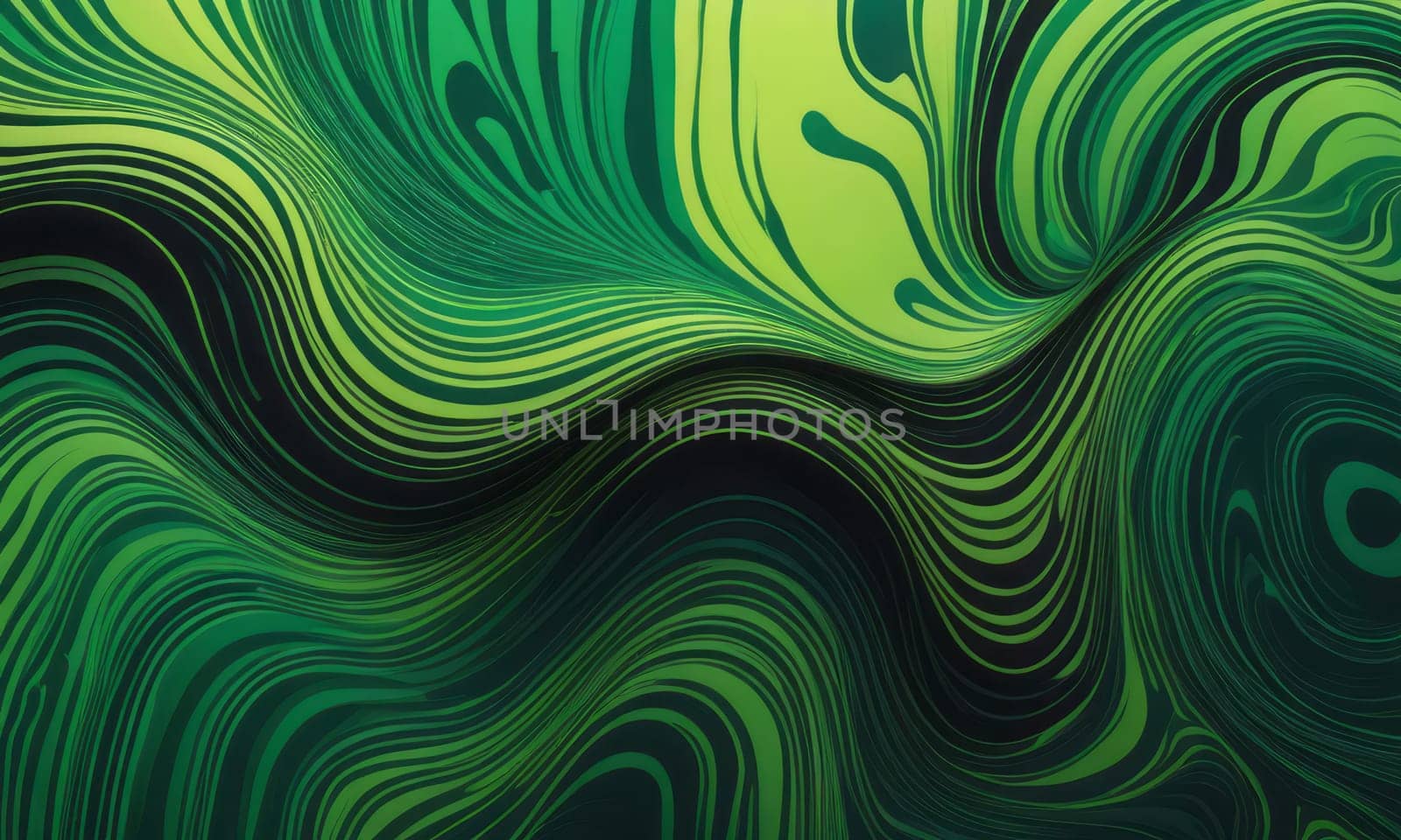 A gradient wallpaper with Marbled shapes using green and black gradient colors. Generative AI.