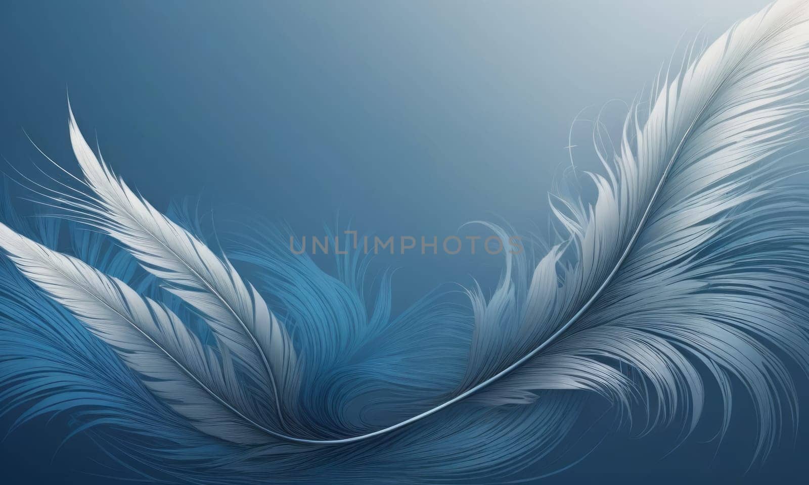 A gradient wallpaper with Feathered shapes using silver and slate blue gradient colors. Generative AI.