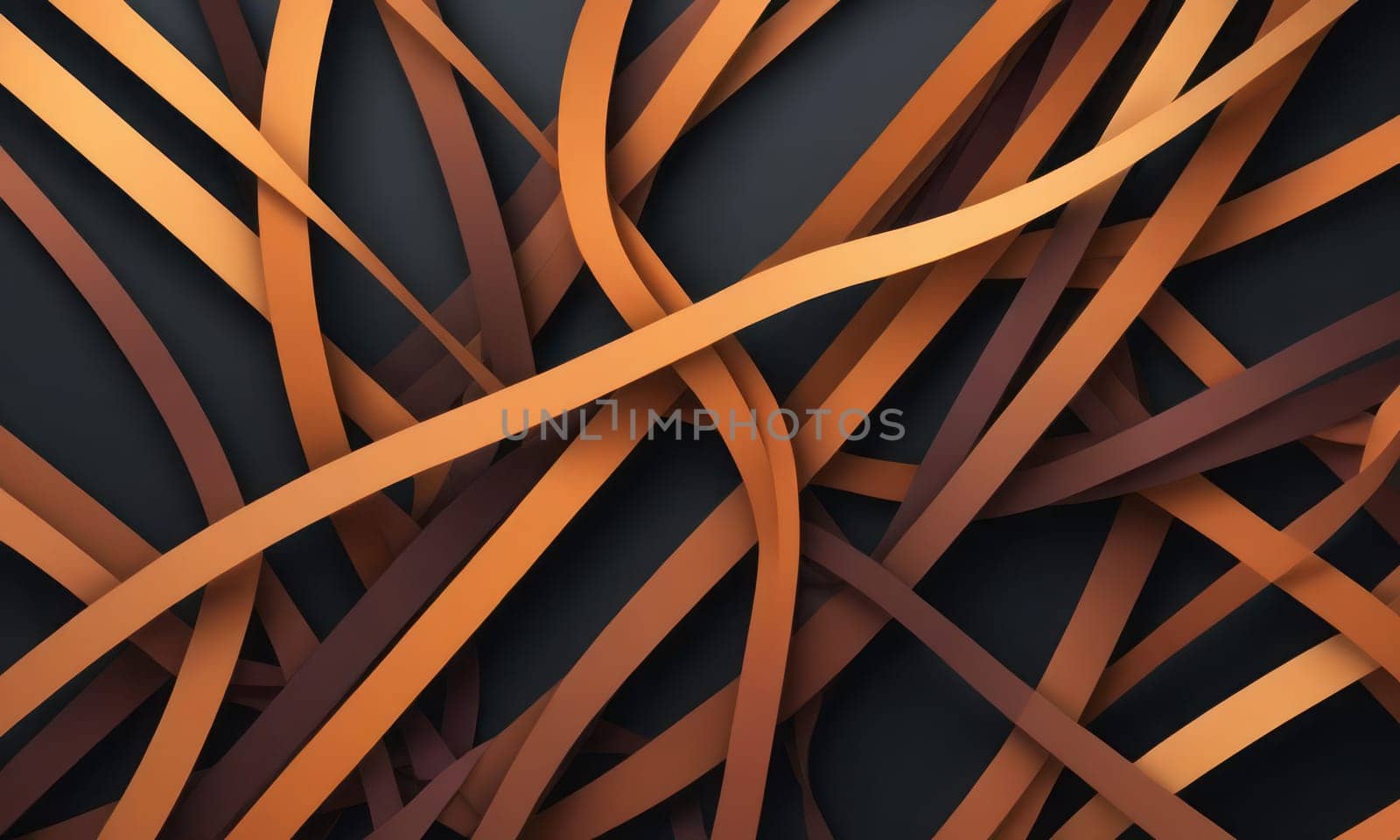 A gradient wallpaper with Intertwined shapes using black and brown gradient colors. Generative AI.