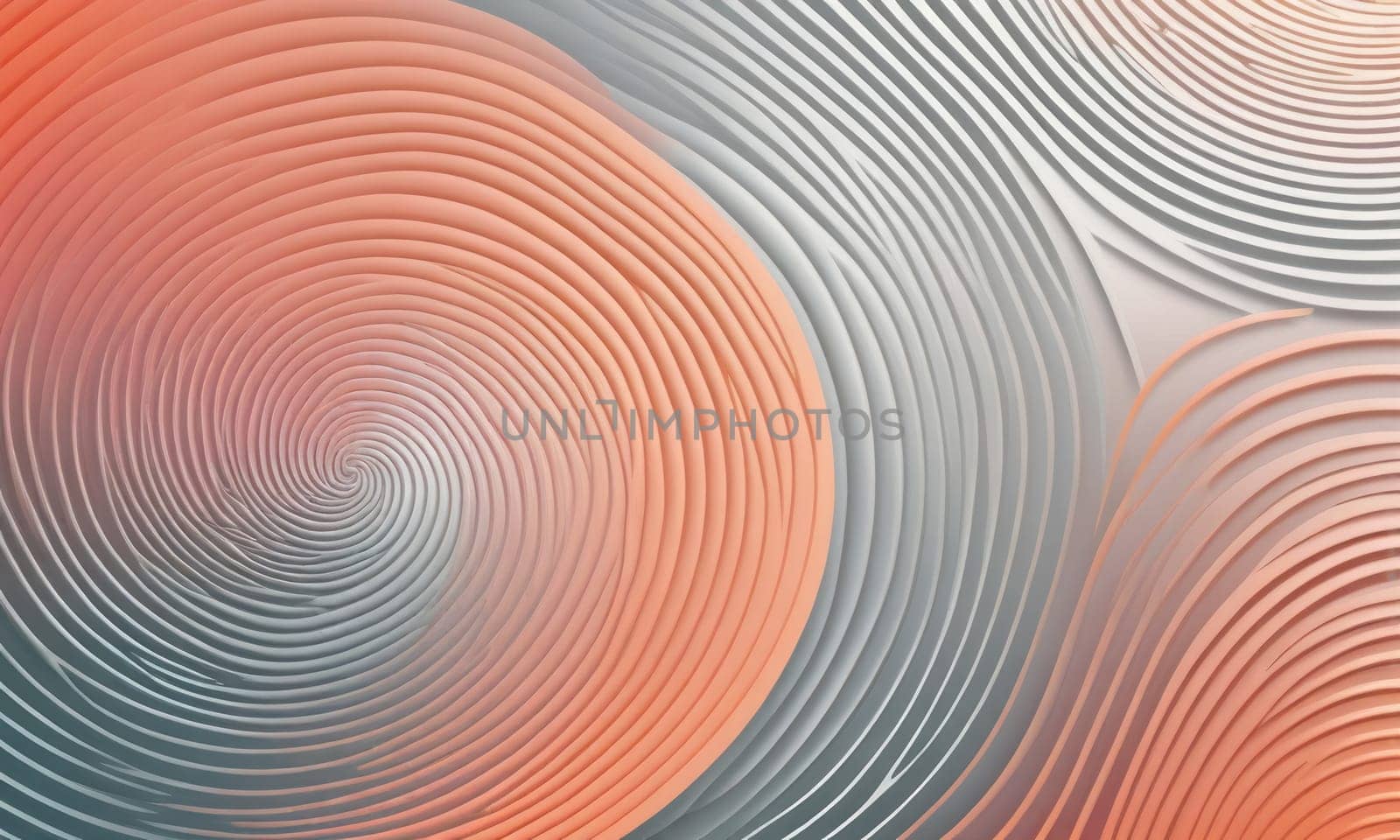 A gradient wallpaper with Spiral shapes using silver and salmon gradient colors. Generative AI.