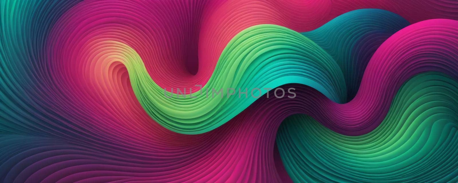 A gradient wallpaper with Swirled shapes using fuchsia and darkseagreen gradient colors. Generative AI.