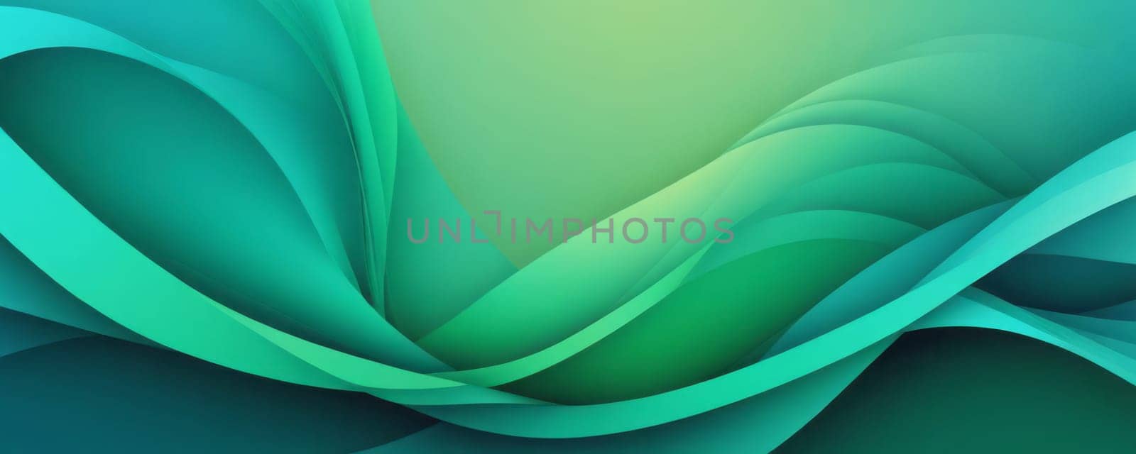 A gradient wallpaper with Twisted shapes using green and aqua gradient colors. Generative AI.