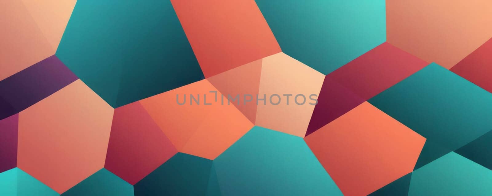 A gradient wallpaper with Pentagonal shapes using teal and salmon gradient colors. Generative AI.