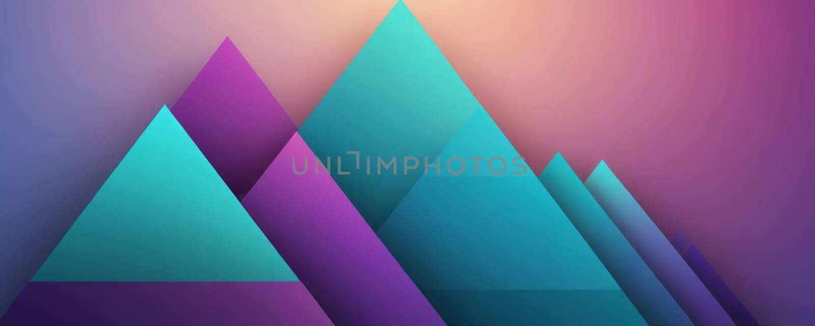 A gradient wallpaper with Pyramidal shapes using teal and violet gradient colors. Generative AI.
