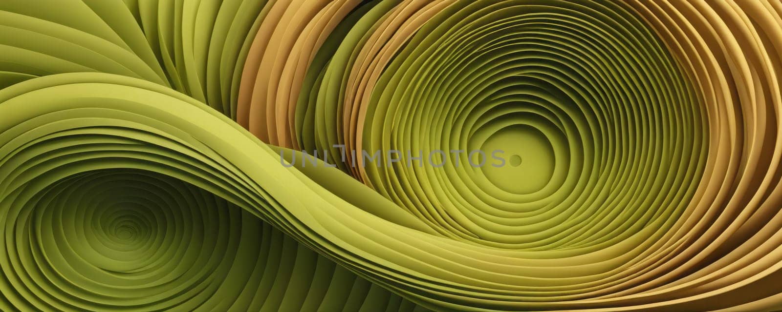 A gradient wallpaper with Coiled shapes using olive and burlywood gradient colors. Generative AI.