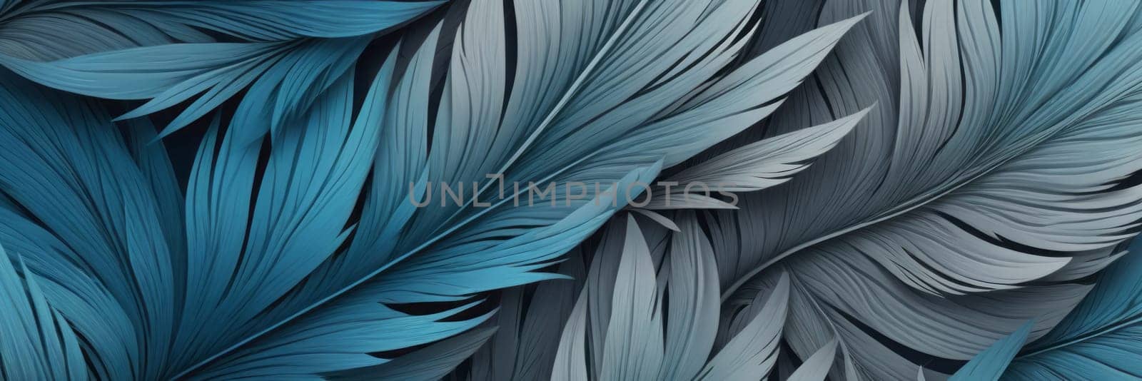 A gradient wallpaper with Feathered shapes using gray and steel blue gradient colors. Generative AI.