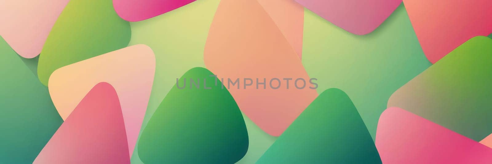 A gradient wallpaper with Plectrum shapes using green and light pink gradient colors. Generative AI.