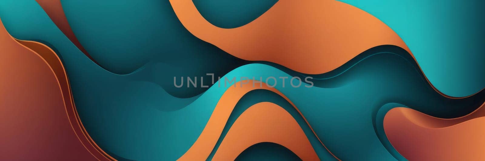 A gradient wallpaper with Distorted shapes using teal and sienna gradient colors. Generative AI.