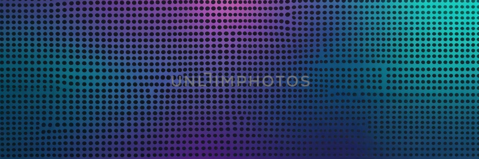 A gradient wallpaper with Perforated shapes using teal and dark violet gradient colors. Generative AI.