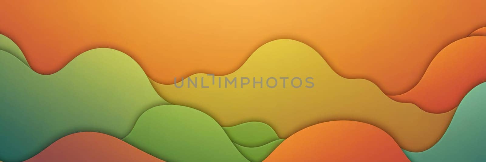 A gradient wallpaper with Scalloped shapes using orange and pale green gradient colors. Generative AI.