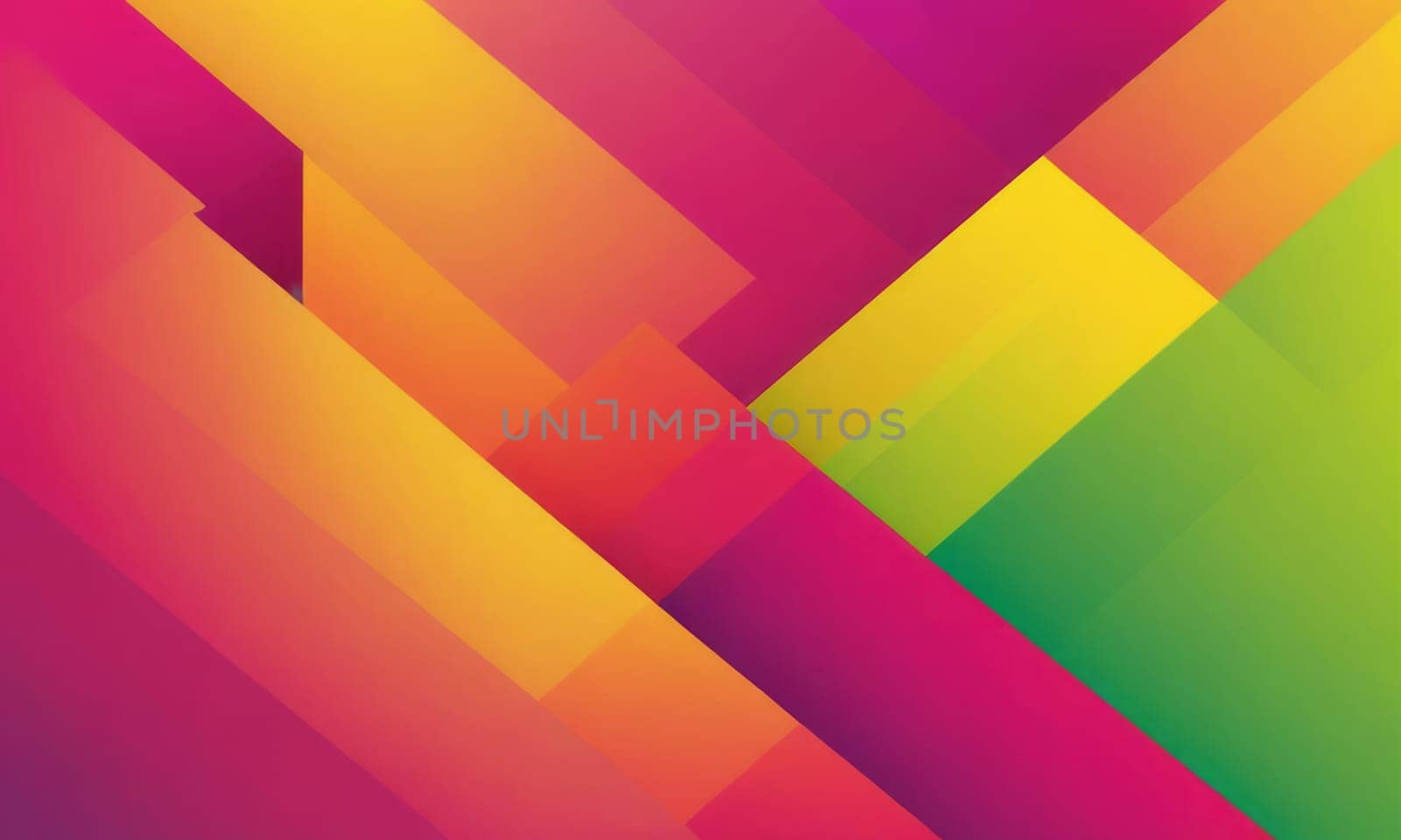 A gradient wallpaper with Rectilinear shapes using fuchsia and yellow green gradient colors. Generative AI.