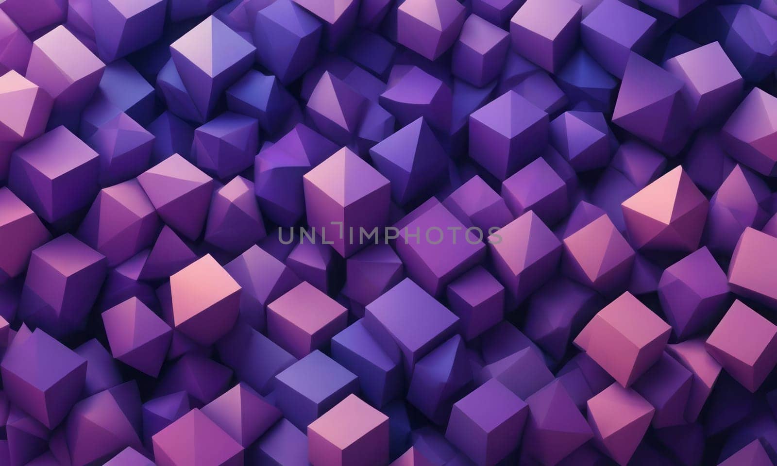 A gradient wallpaper with Cubist shapes using purple and dark violet gradient colors. Generative AI.