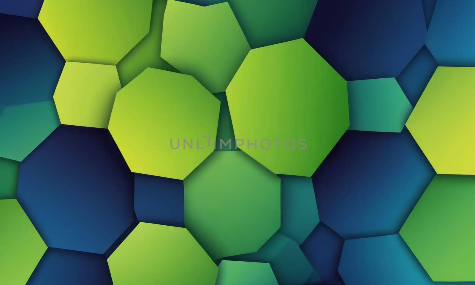 A gradient wallpaper with Octagonal shapes using lime and midnight blue gradient colors. Generative AI.