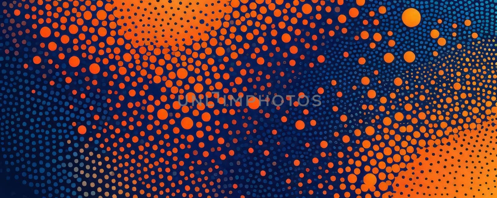 A gradient wallpaper with Dotted shapes using orange and dark blue gradient colors. Generative AI.