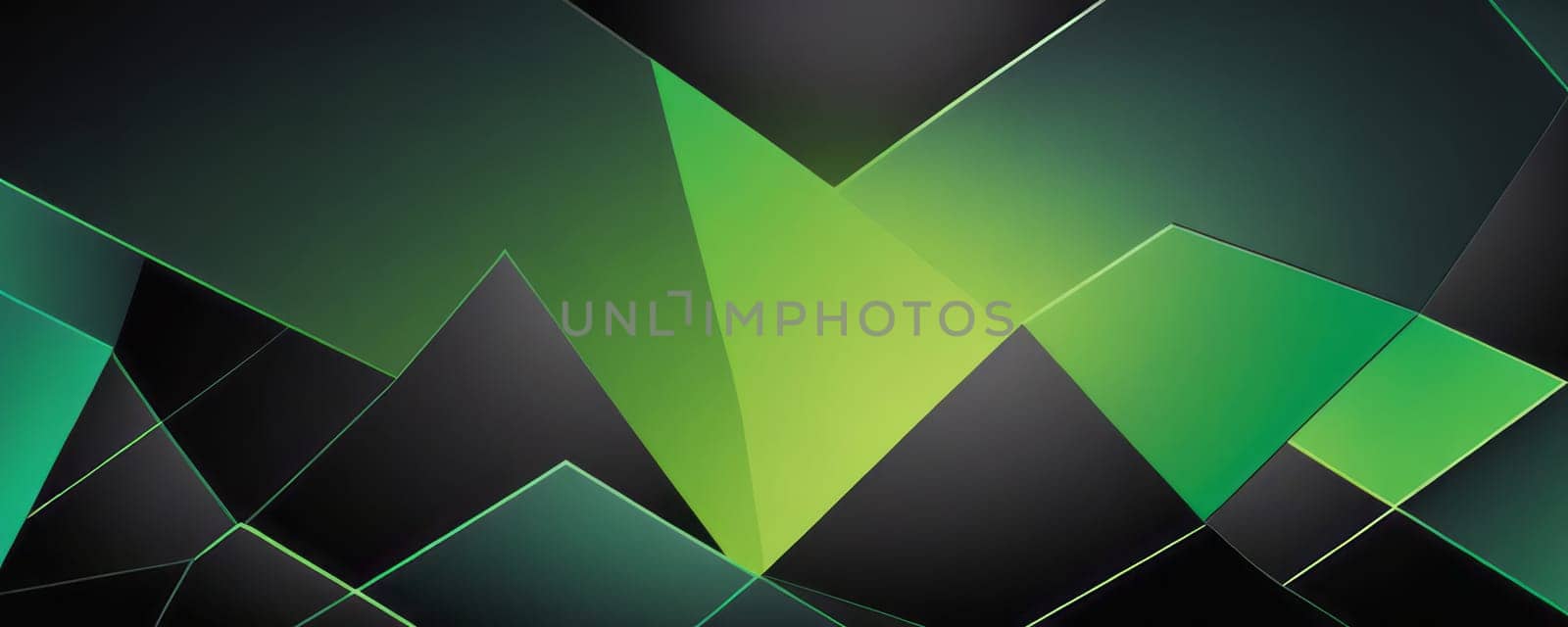 A gradient wallpaper with Patched shapes using black and medium spring green gradient colors. Generative AI.