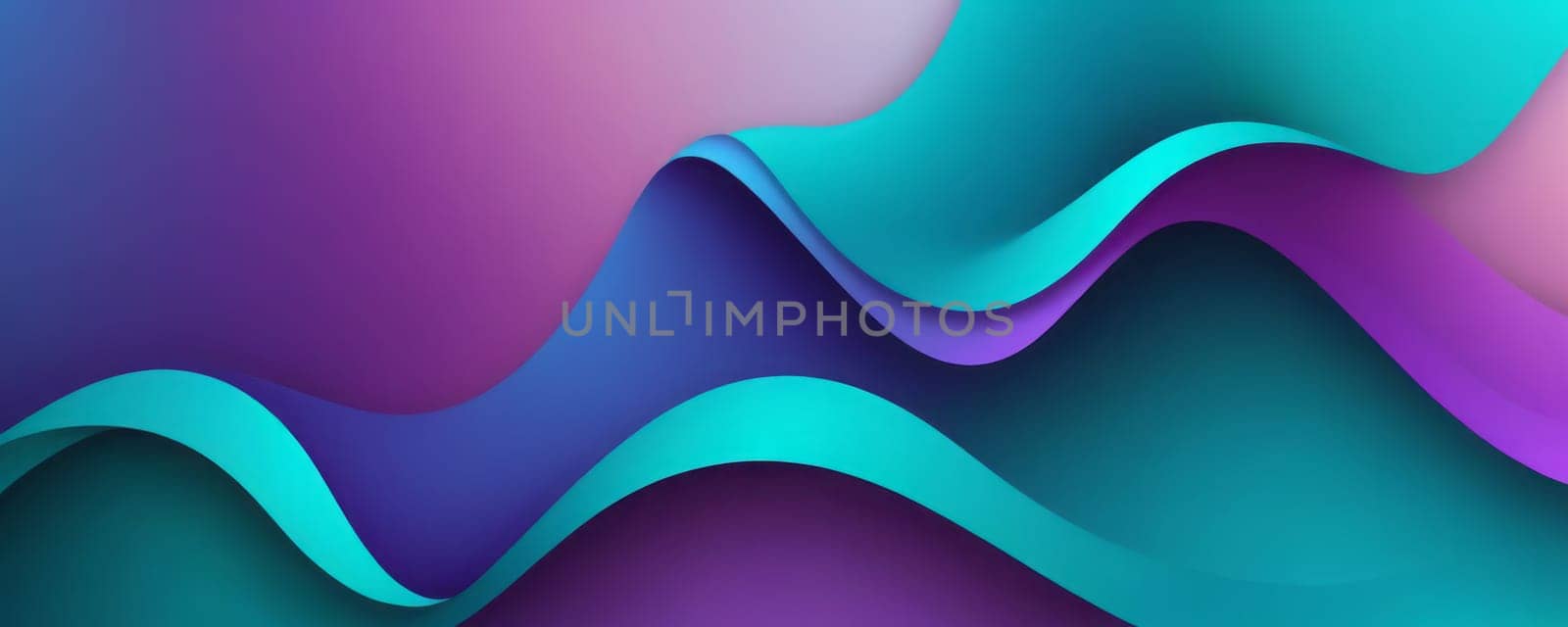 A gradient wallpaper with Sigmoid shapes using teal and medium purple gradient colors. Generative AI.