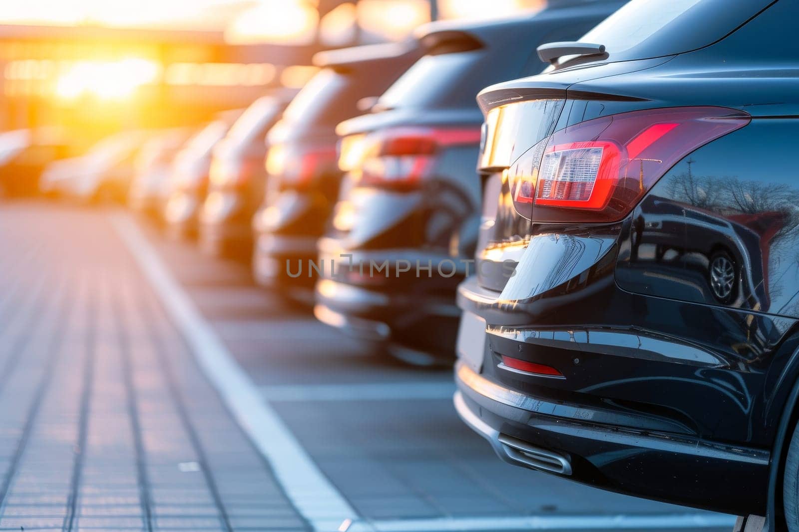 Car parked at outdoor parking lot. Used car for sale and rental service. Car insurance background.