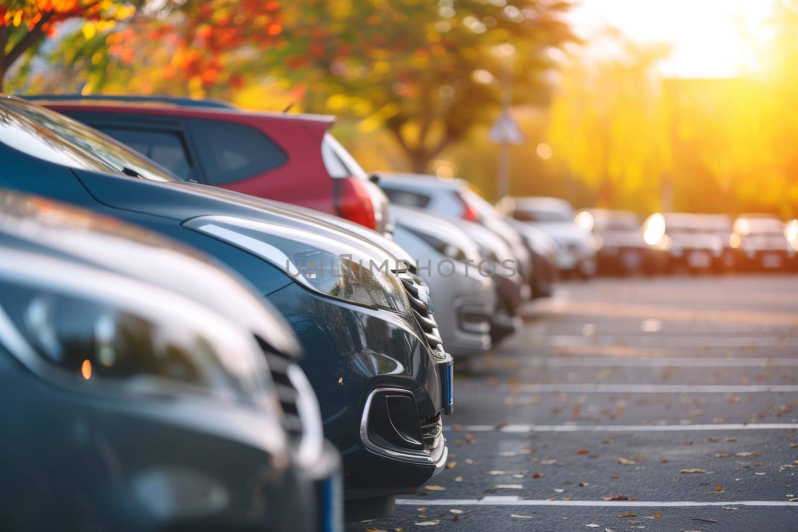 Car parked at outdoor parking lot. Used car for sale and rental service. Car insurance background.
