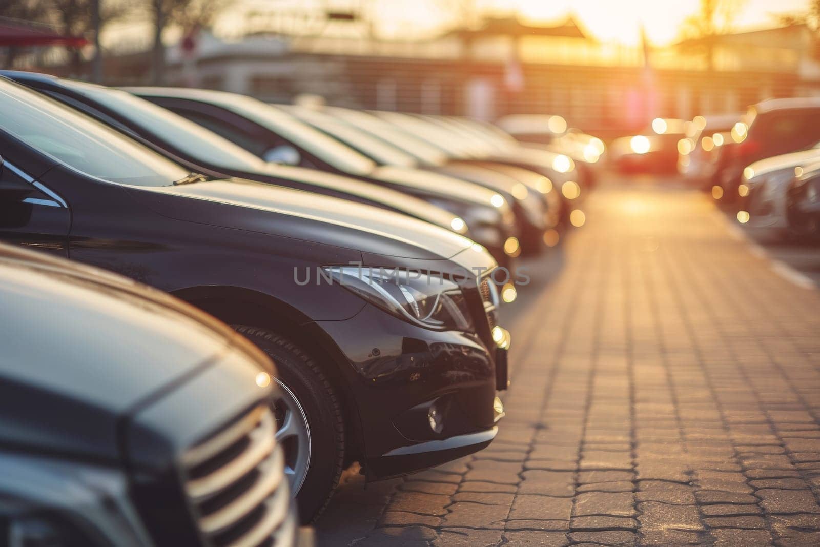 Car parked at outdoor parking lot. Used car for sale and rental service. Car insurance background.