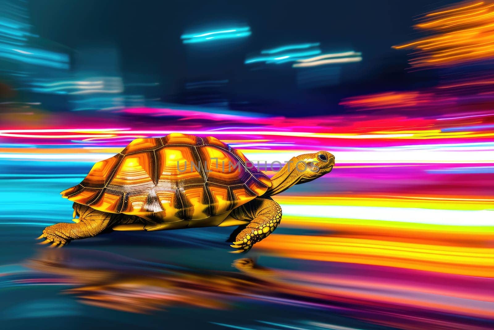 A turtle that fast runs in blur background .generative AI.