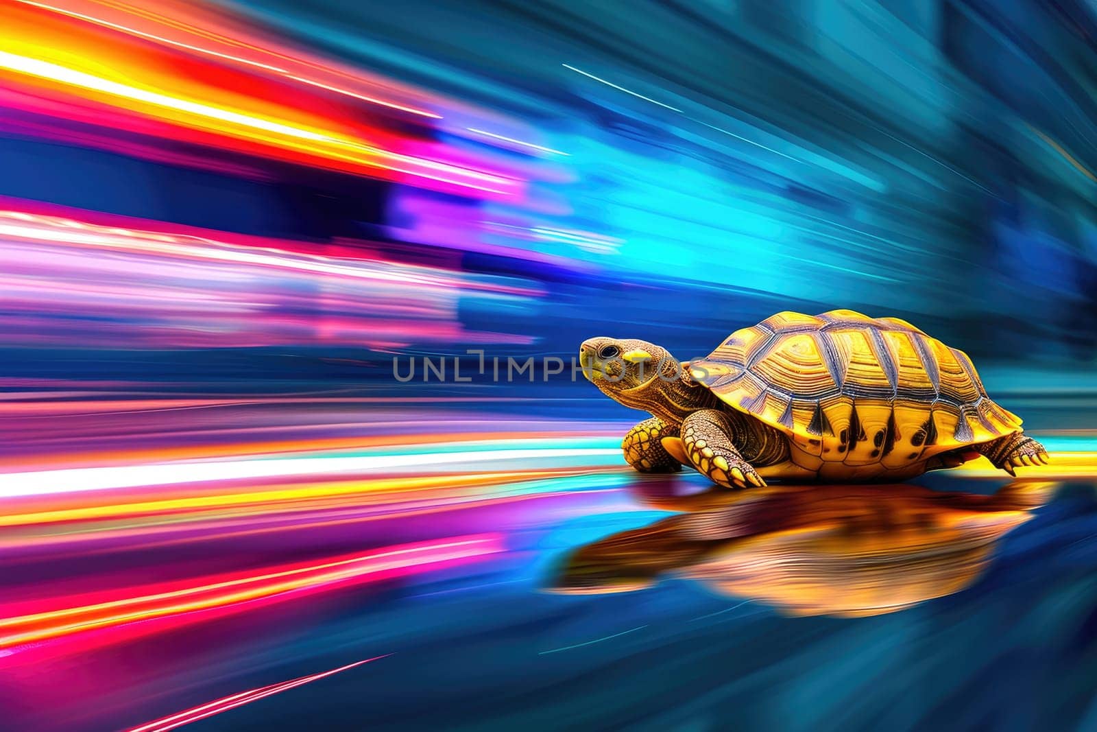 A turtle that fast runs in blur background .generative AI by matamnad
