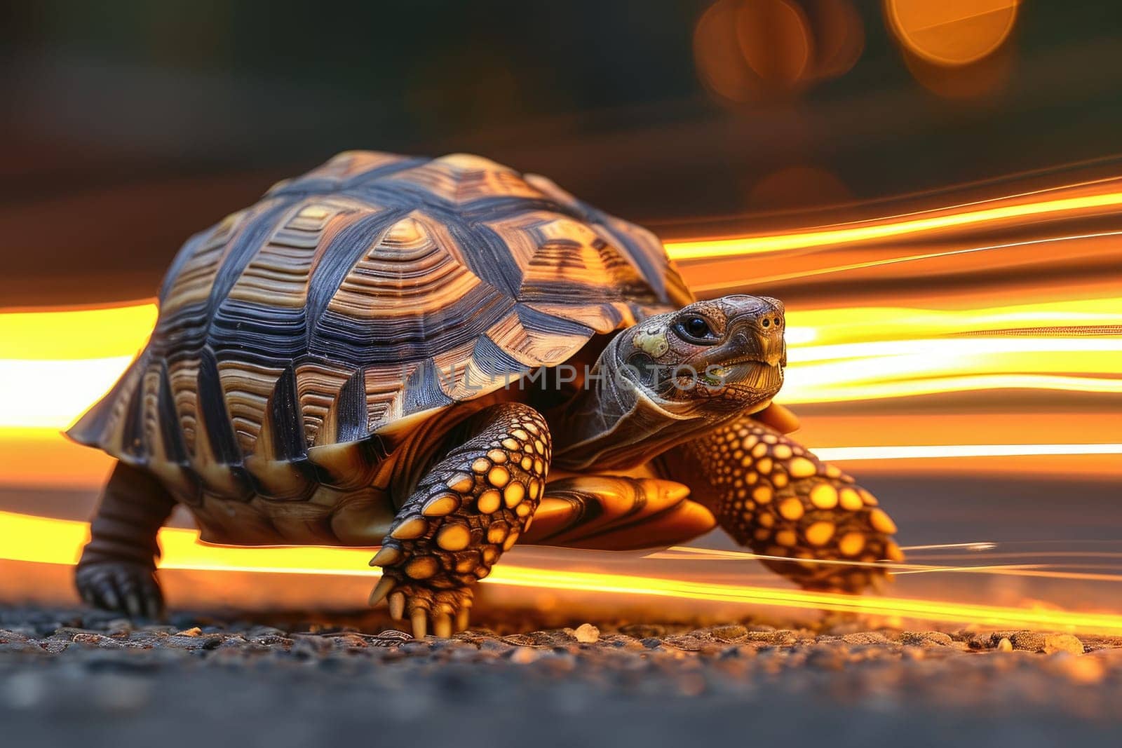 A turtle that fast runs in blur background .generative AI by matamnad