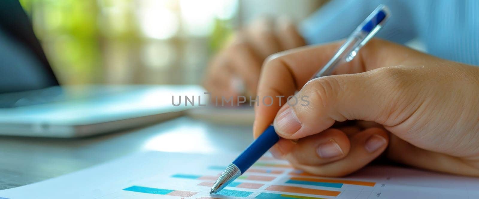 close up hand Businessman review report. Graphs and charts. Business reports concept Ai generated.