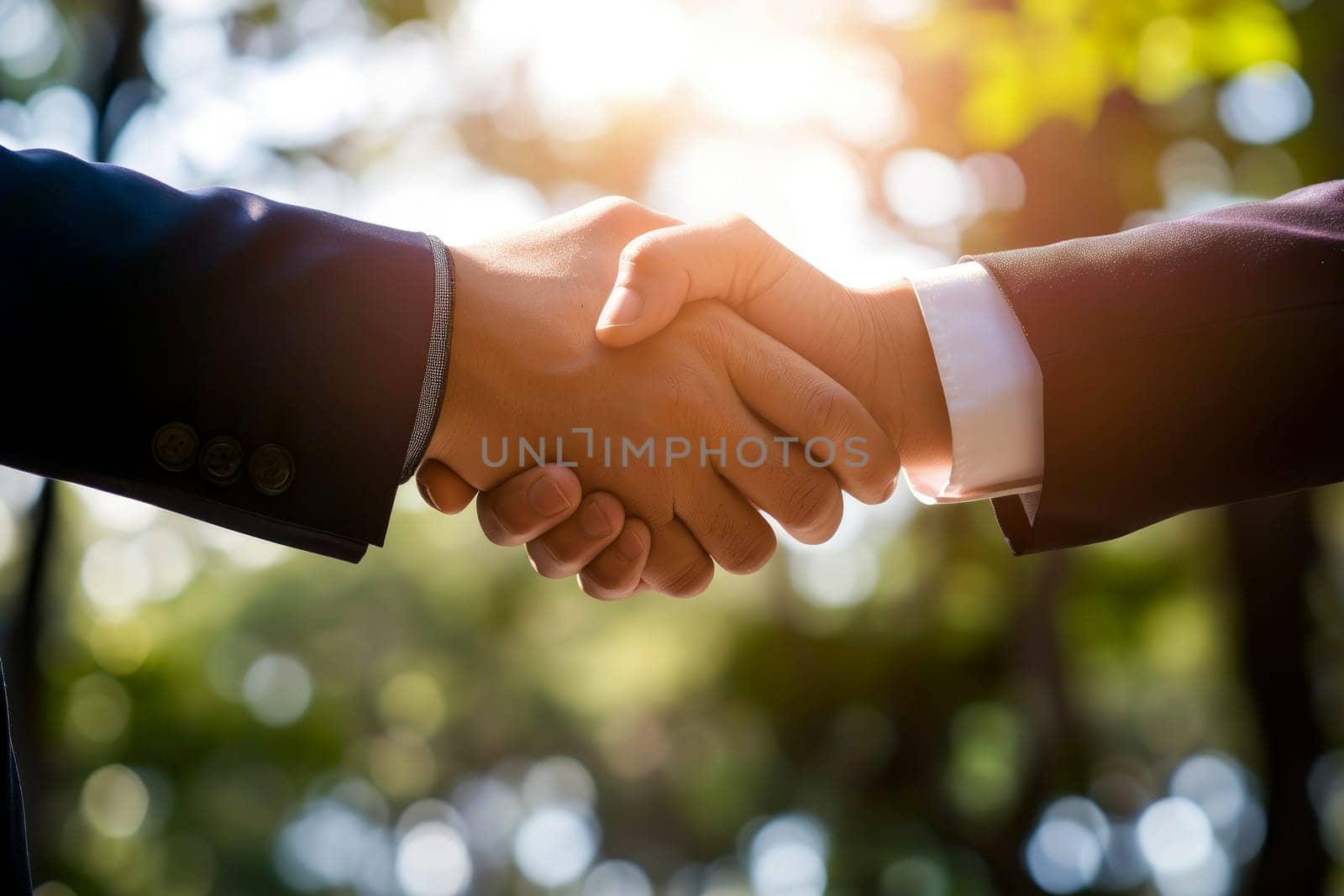 Successful Business Partnership Two Professionals Shake Hands in a Corporate Environment Generative AI by matamnad