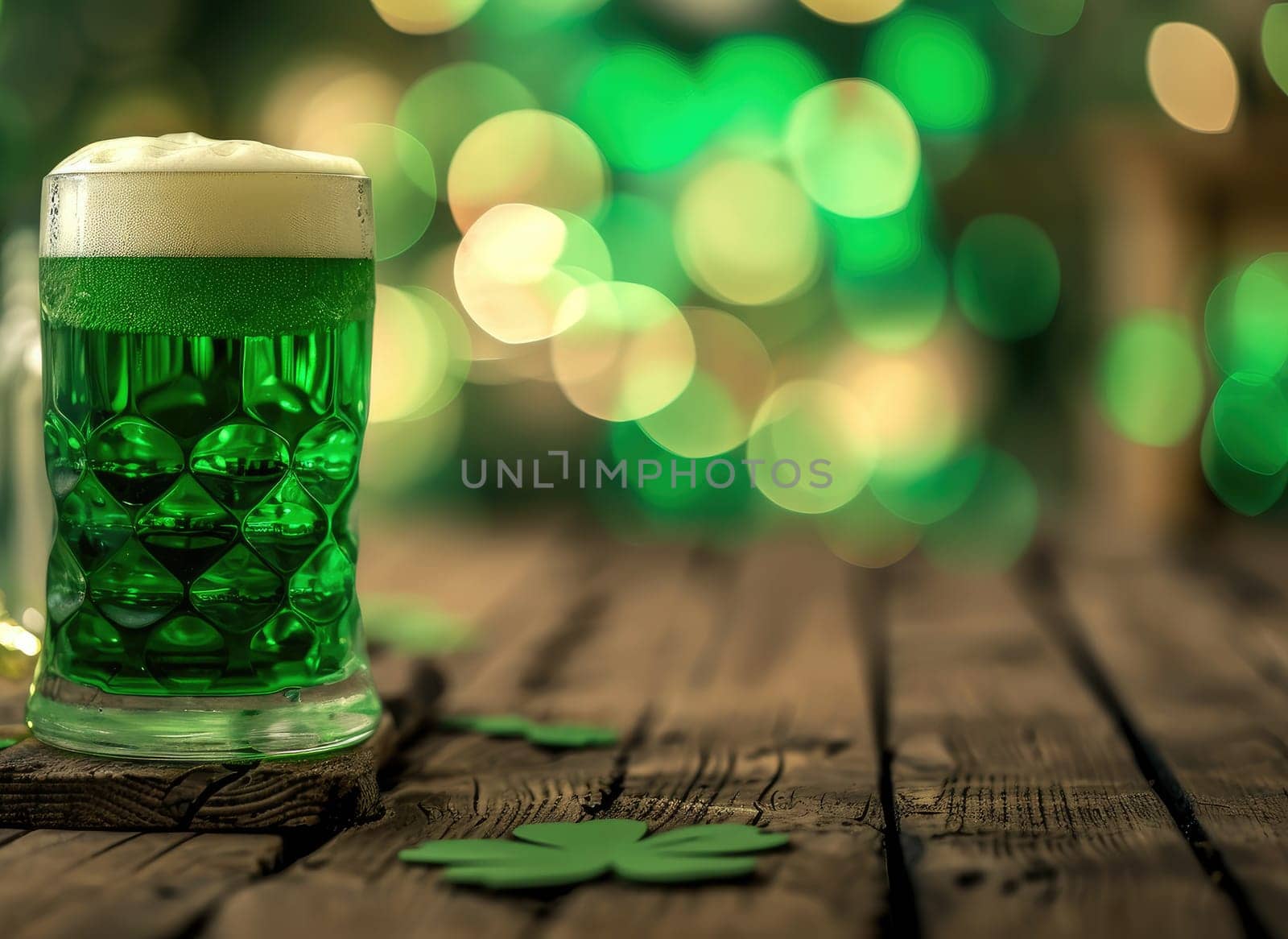 Glass of green beer on table, st patricks day concept. Ai generative.