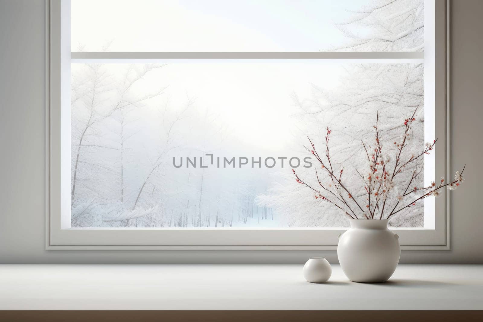 Empty White marble table the background of a window for product Mockup. Generative AI.