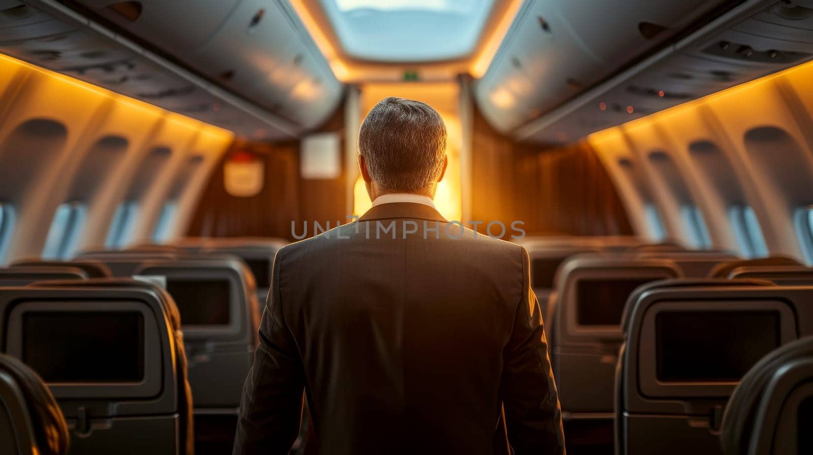 A departing plane business passenger with business attire. Ai generative by matamnad