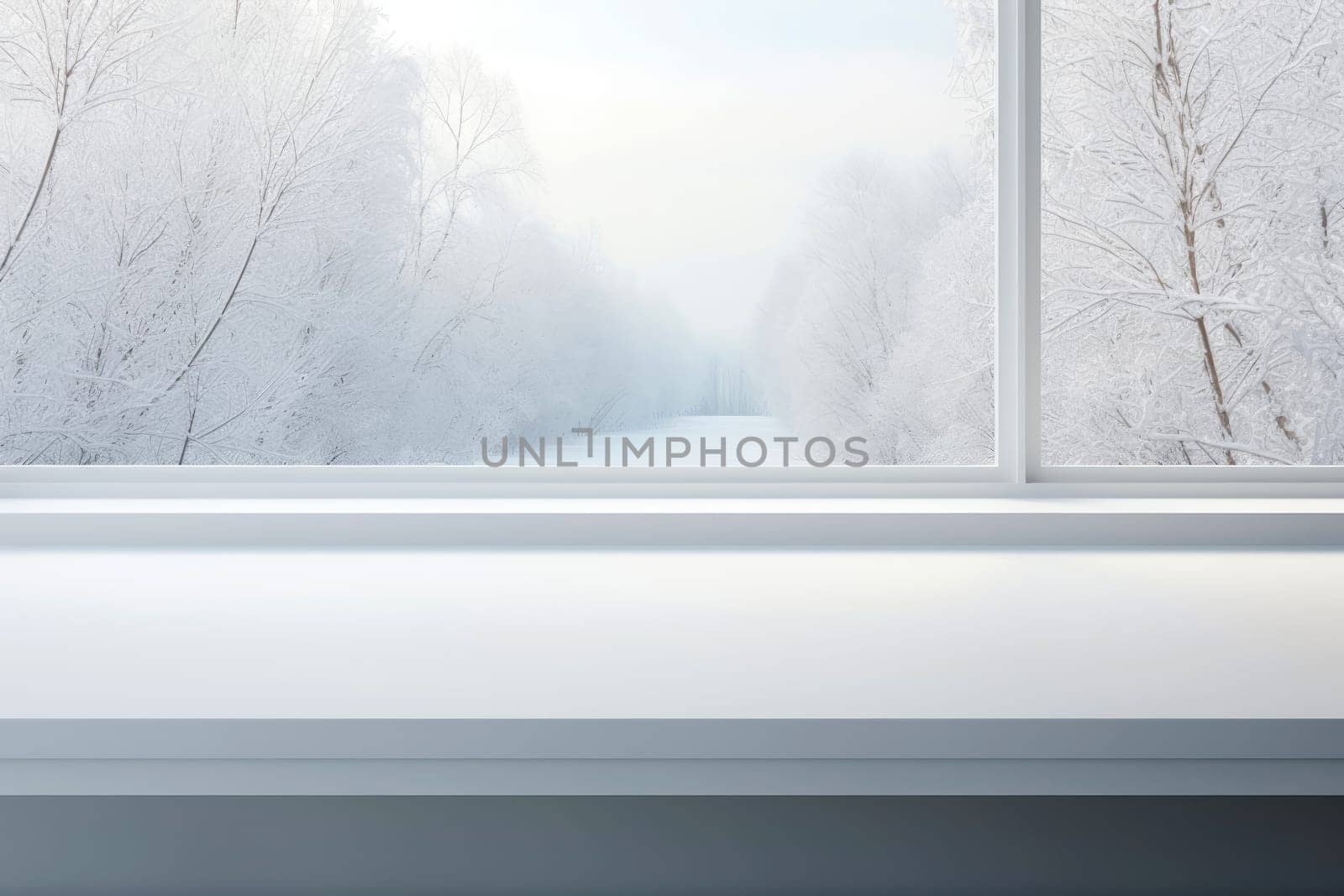 Empty White marble table the background of a window for product Mockup. Generative AI by matamnad
