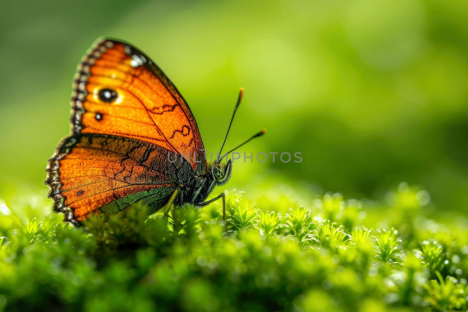 Close-up photography of butterfly in forest. generative AI.