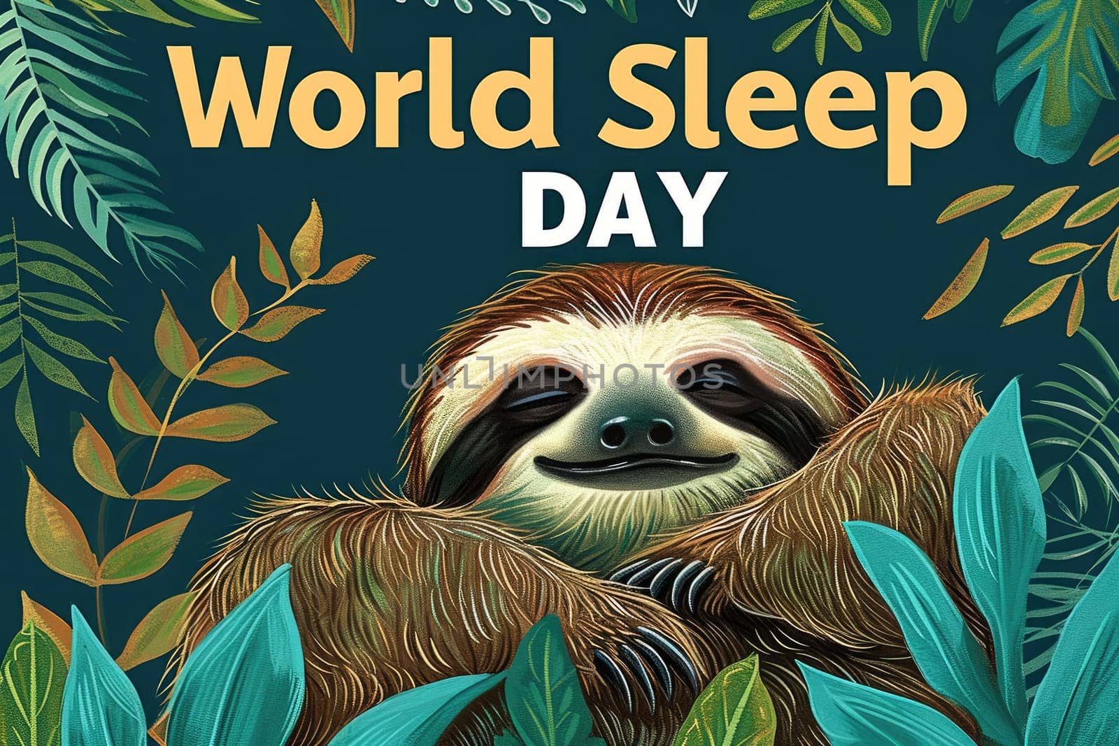 a sloth sleep in world sleep day concept. generative ai.