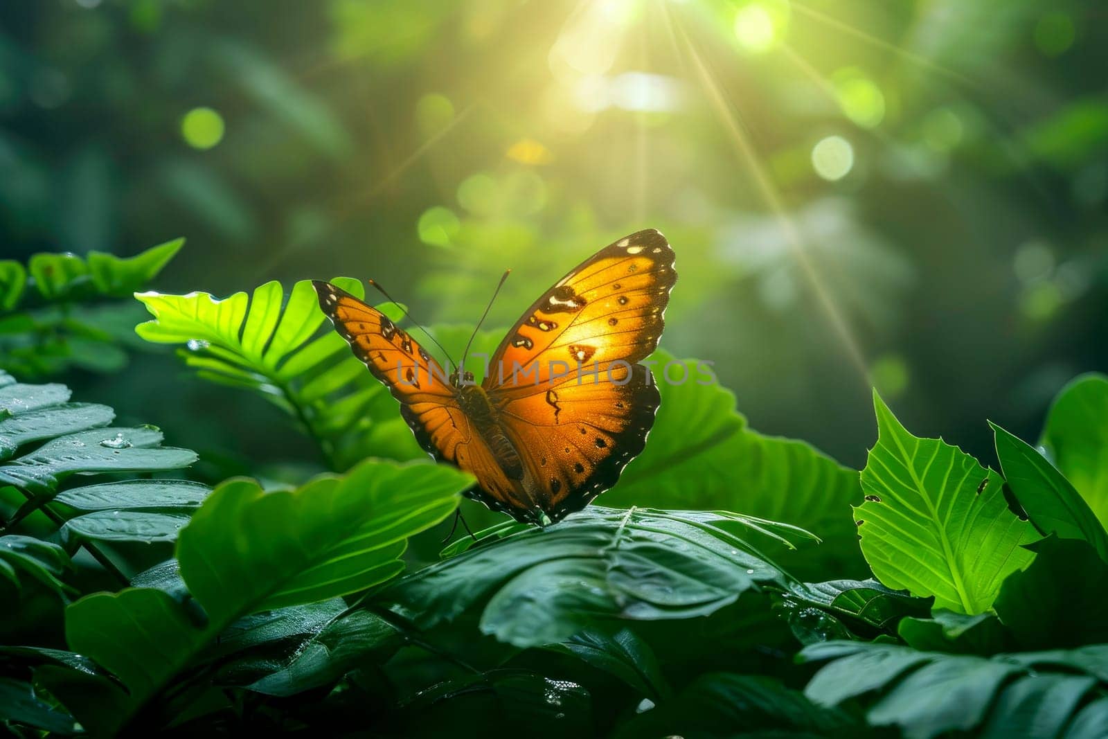 Close-up photography of butterfly in forest. generative AI by matamnad