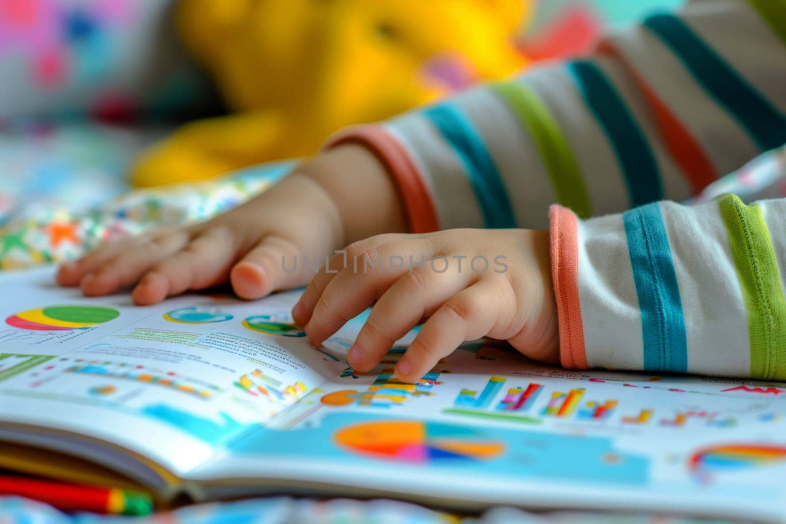 Cute children baby reading book . Education learning concept. AI generative.
