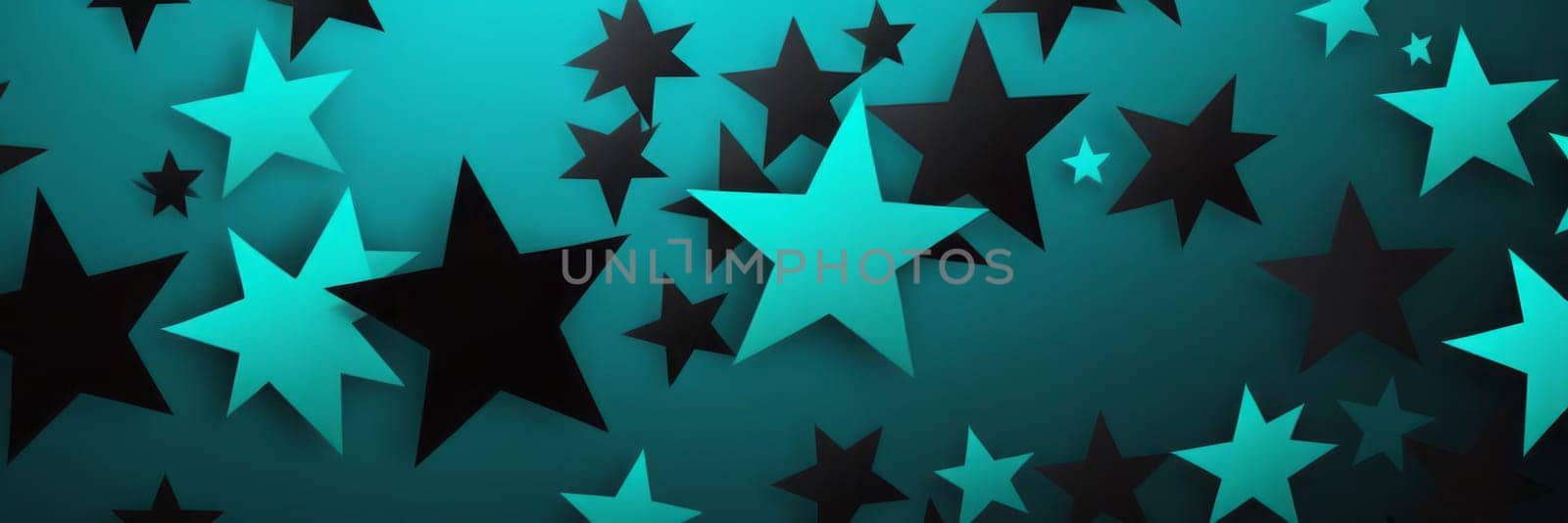 A gradient wallpaper with Star shapes using black and teal gradient colors. Generative AI.