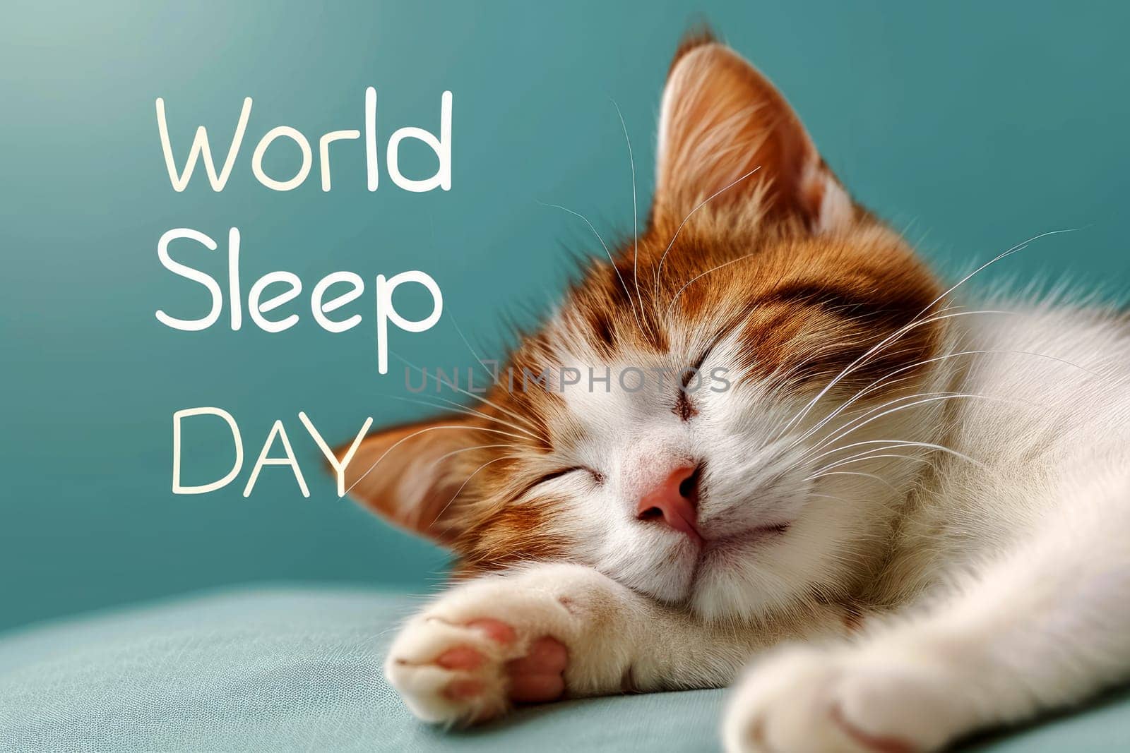 a cat sleep in world sleep day concept. generative ai by matamnad