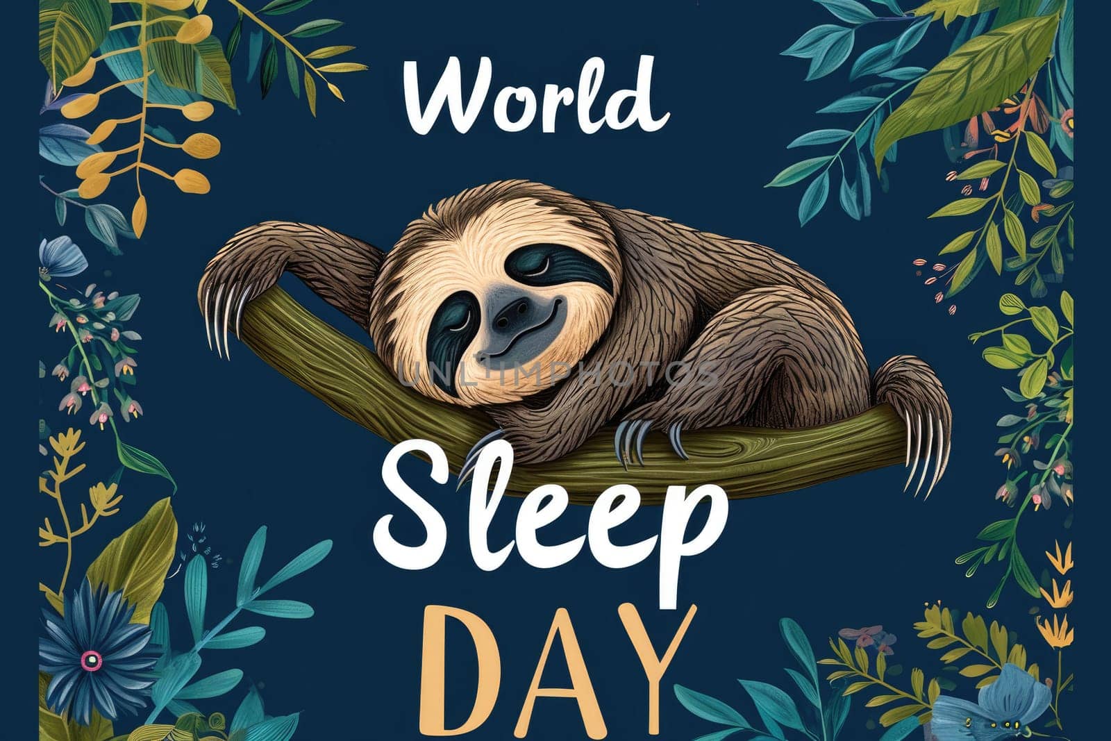 a sloth sleep in world sleep day concept. generative ai by matamnad
