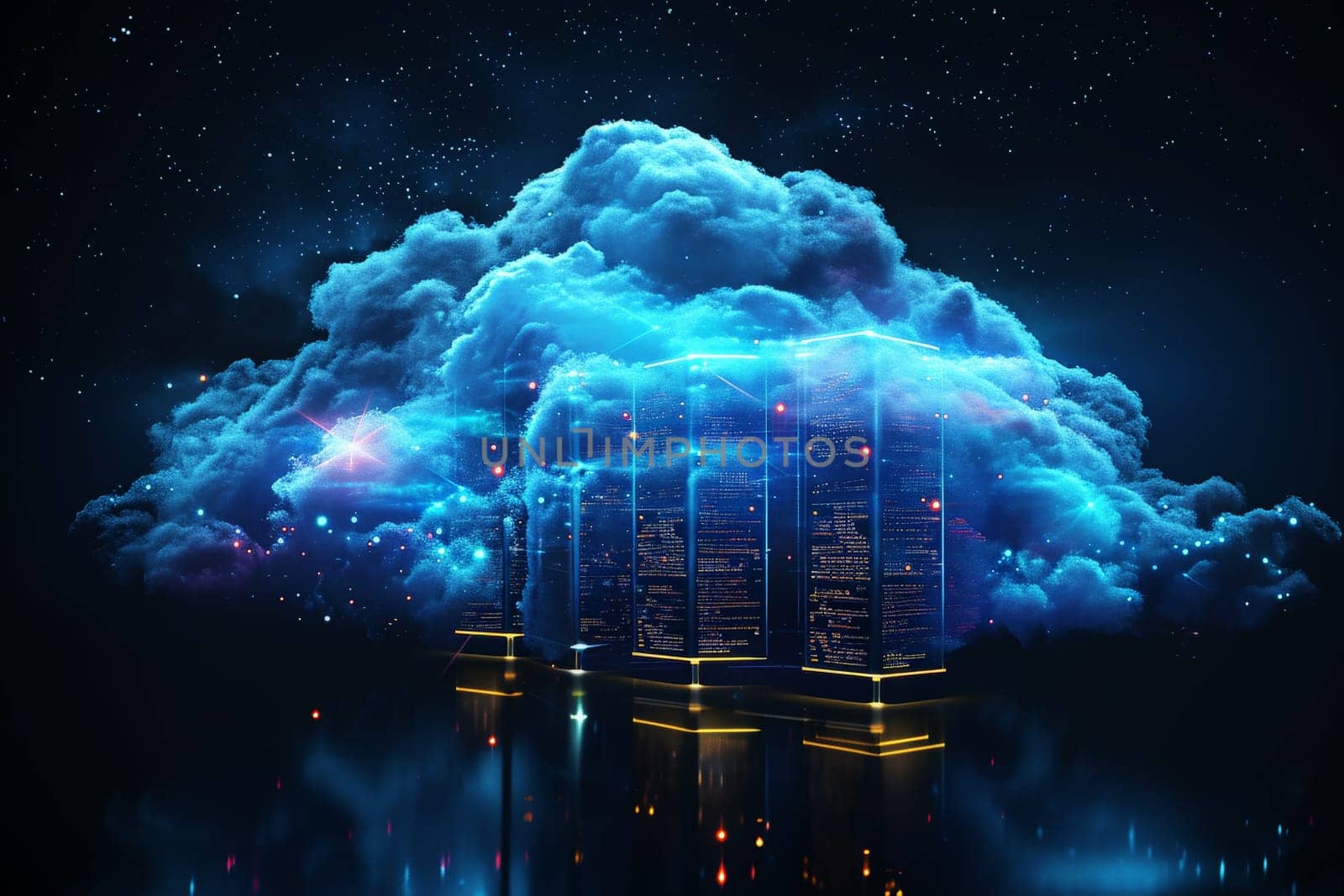 abstract futuristic Digital cloud data server with Cloud technology. AI generative..